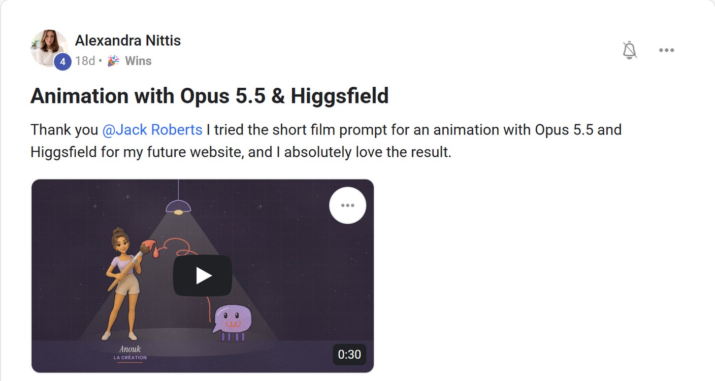 Skool post by Alexandra Nittis about Higgsfield: Creating an animation for a website