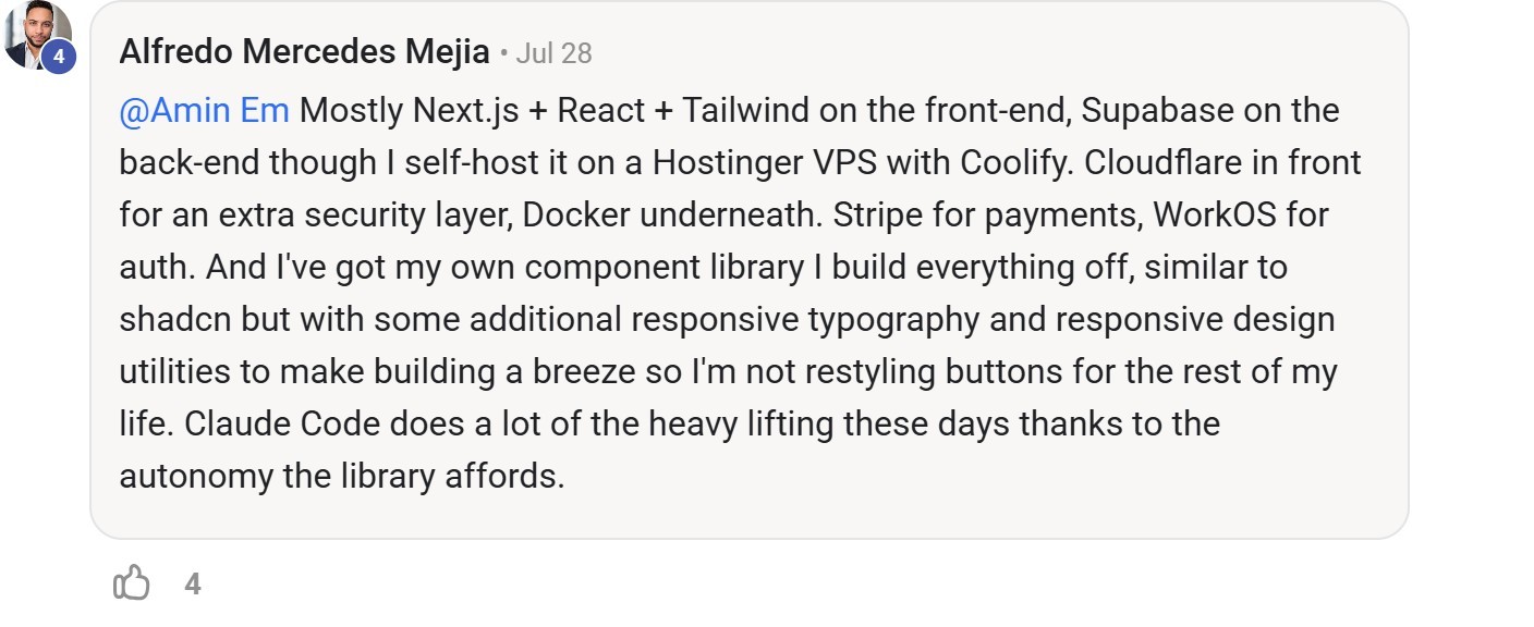 Skool comment by Alfredo Mercedes Mejia about Hostinger: Self-hosting an application backend