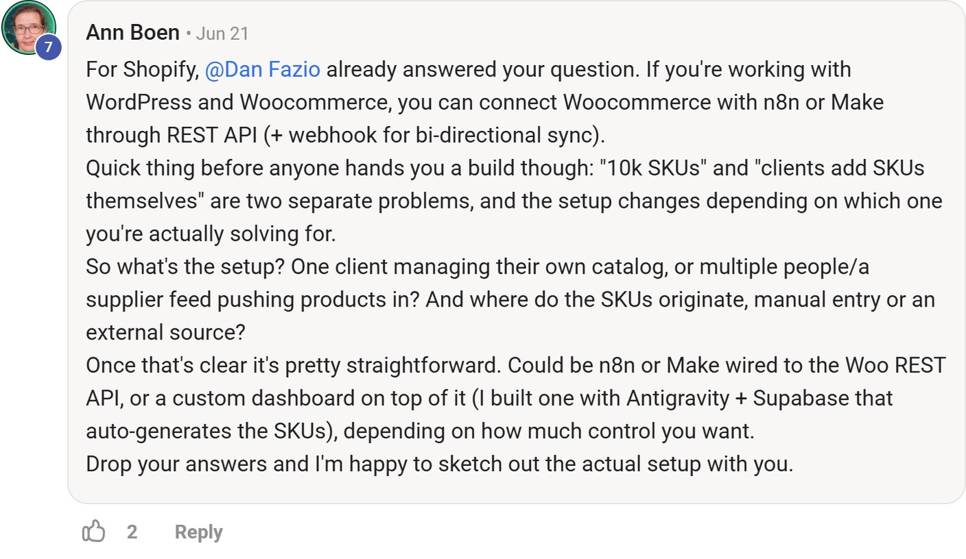 Skool comment by Ann Boen about Supabase: Creating an ecommerce inventory dashboard