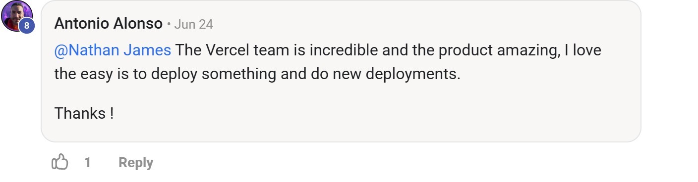 Skool comment by Antonio Alonso about Vercel: Deploying and updating websites