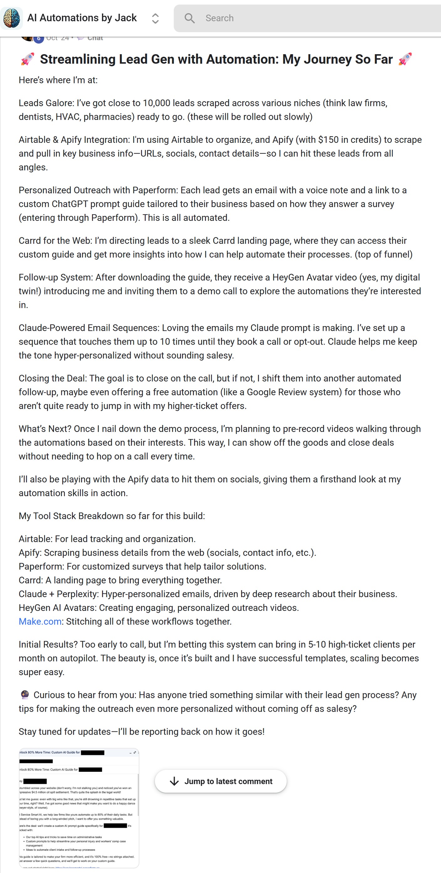 Skool post by Brent Moreno about Apify: Enriching leads with business contact information