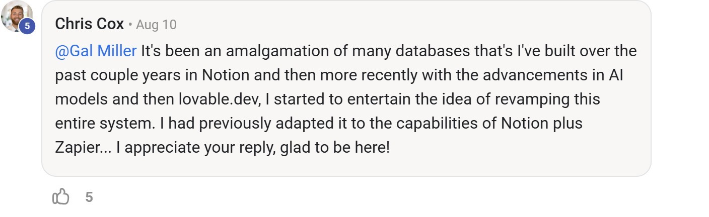 Skool comment by Chris Cox about Zapier: Automating a Notion information system