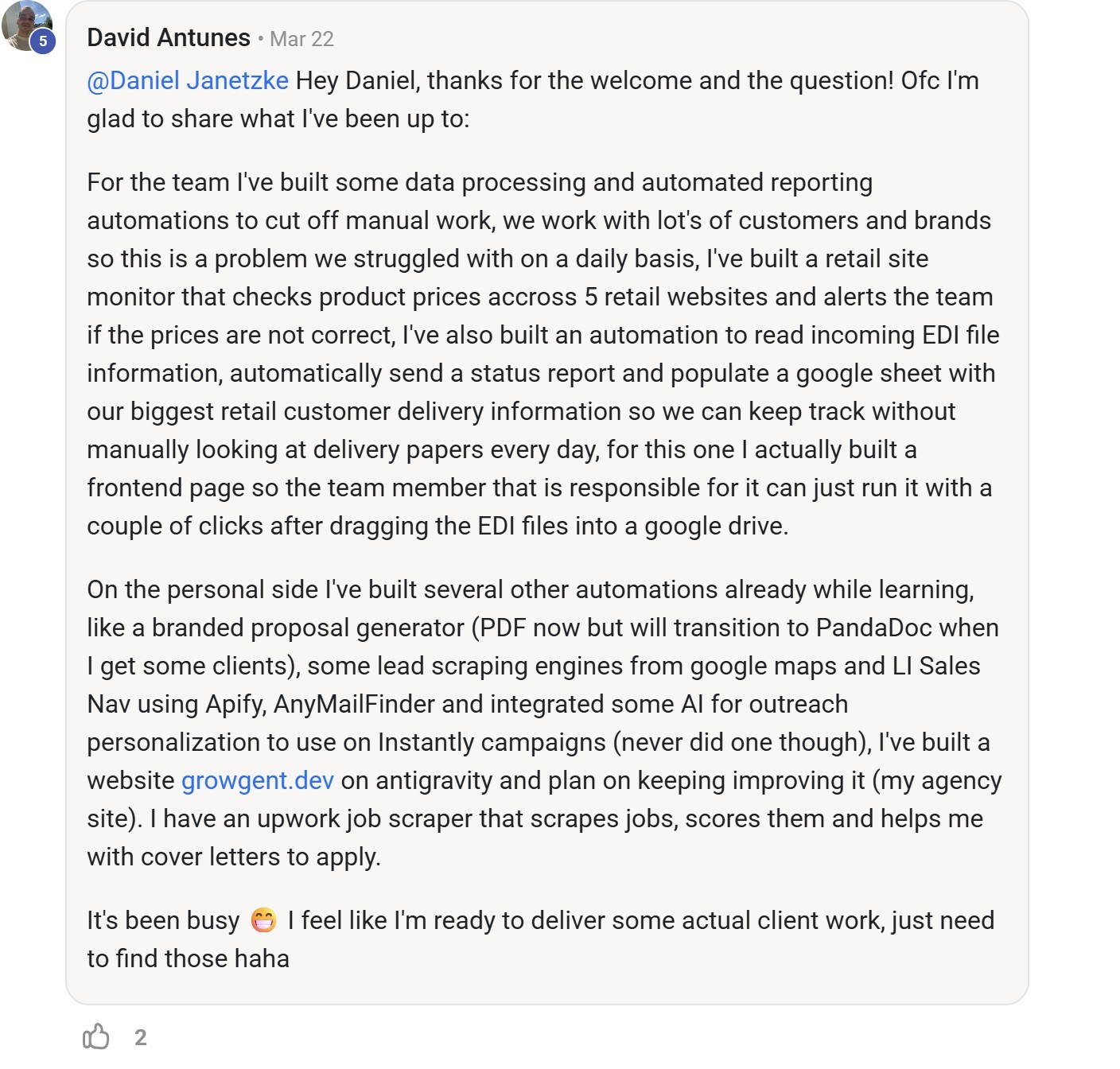 Skool comment by David Antunes about Apify: Building lead research workflows