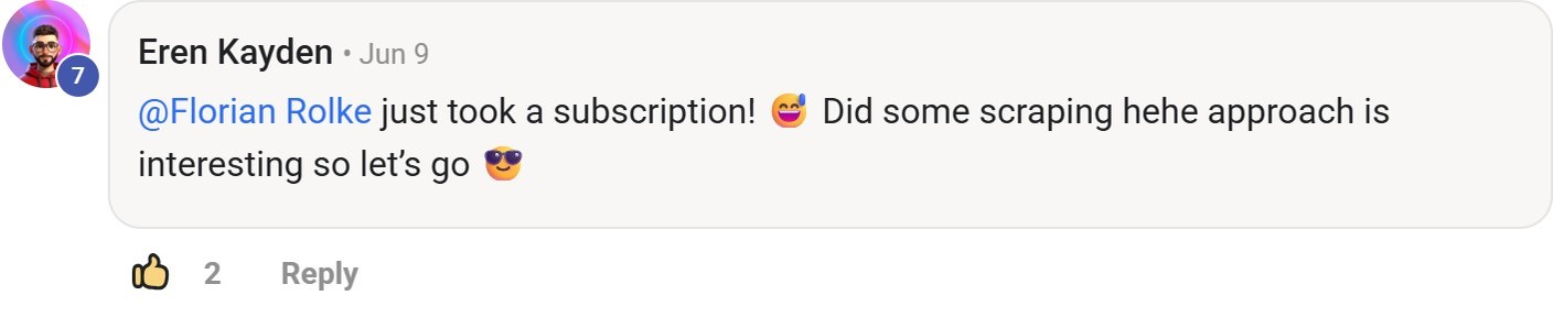 Skool comment by Eren Kayden about Apify: Subscribing and trying data scraping