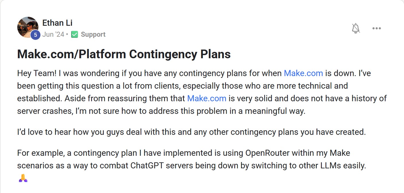 Skool post by Ethan Li about OpenRouter: Switching models to keep workflows running
