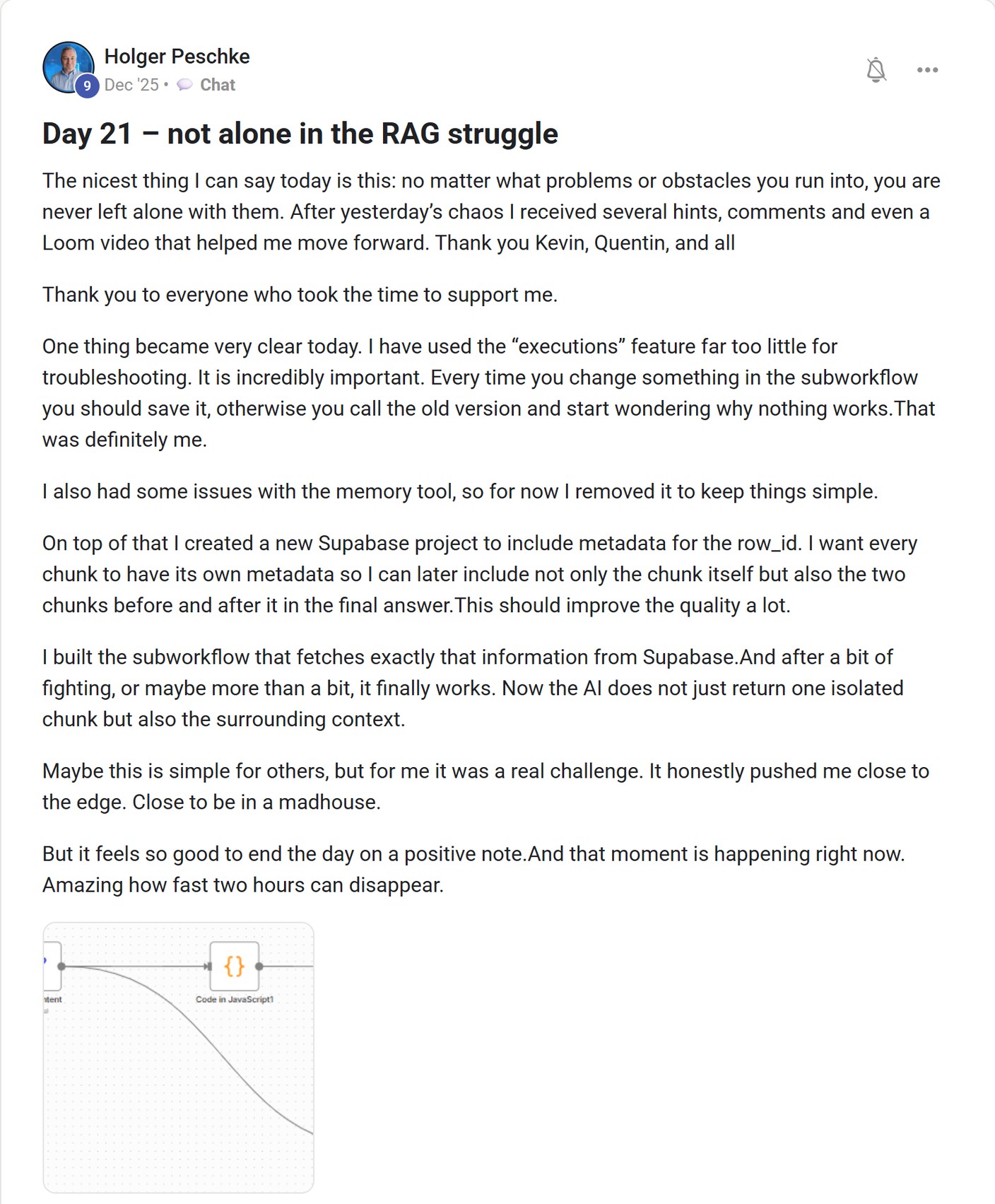 Skool post by Holger Peschke about Supabase: Retrieving surrounding context for RAG