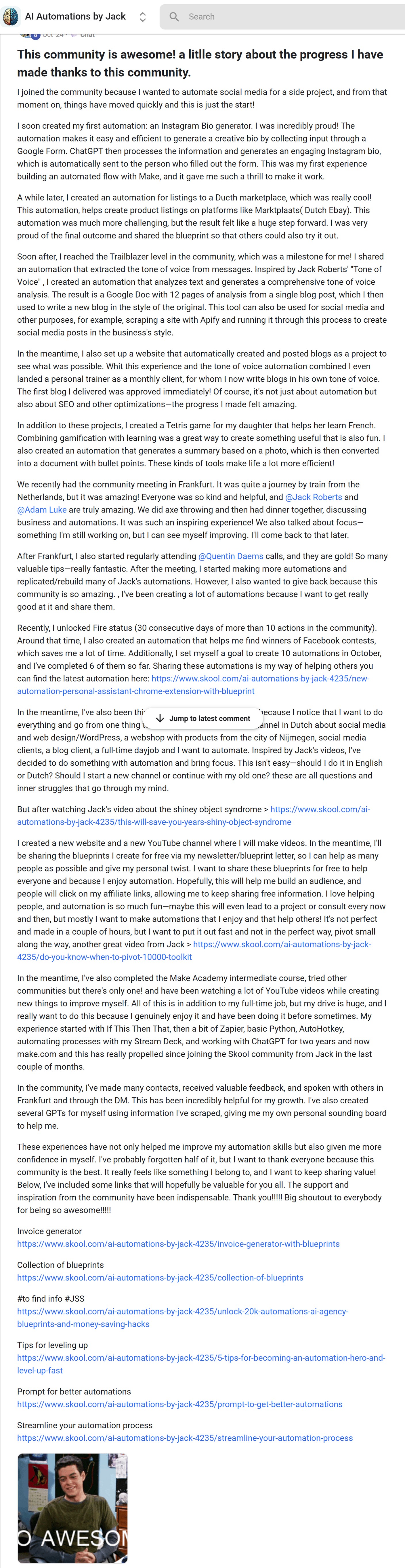 Skool post by Jeroen Schuijffel about OpenAI: Generating Instagram bios from form responses