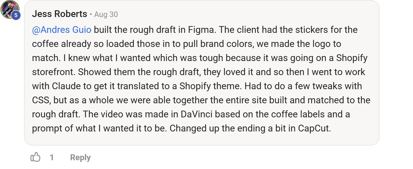 Skool comment by Jess Roberts about Figma: Designing a client Shopify storefront