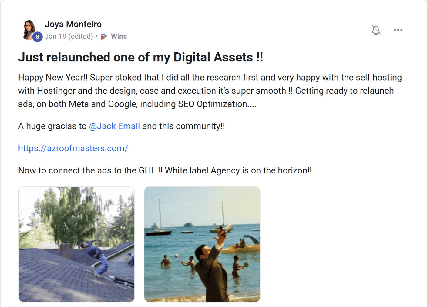 Skool post by Joya Monteiro about Hostinger: Relaunching a self-hosted website