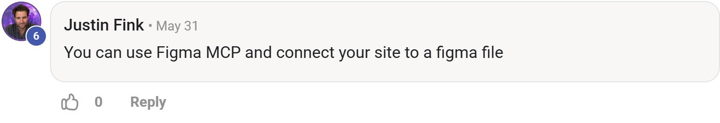Skool comment by Justin Fink about Figma: Connecting a website to Figma MCP