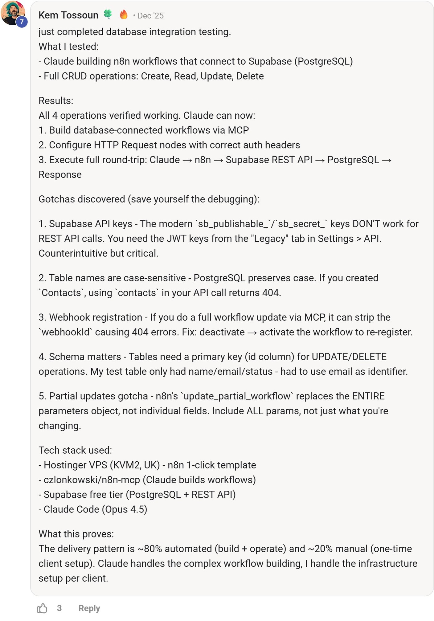 Skool comment by Kem Tossoun about Supabase: Testing Supabase create read update delete