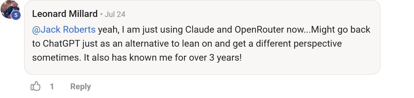 Skool comment by Leonard Millard about OpenRouter: Choosing tools for everyday AI work