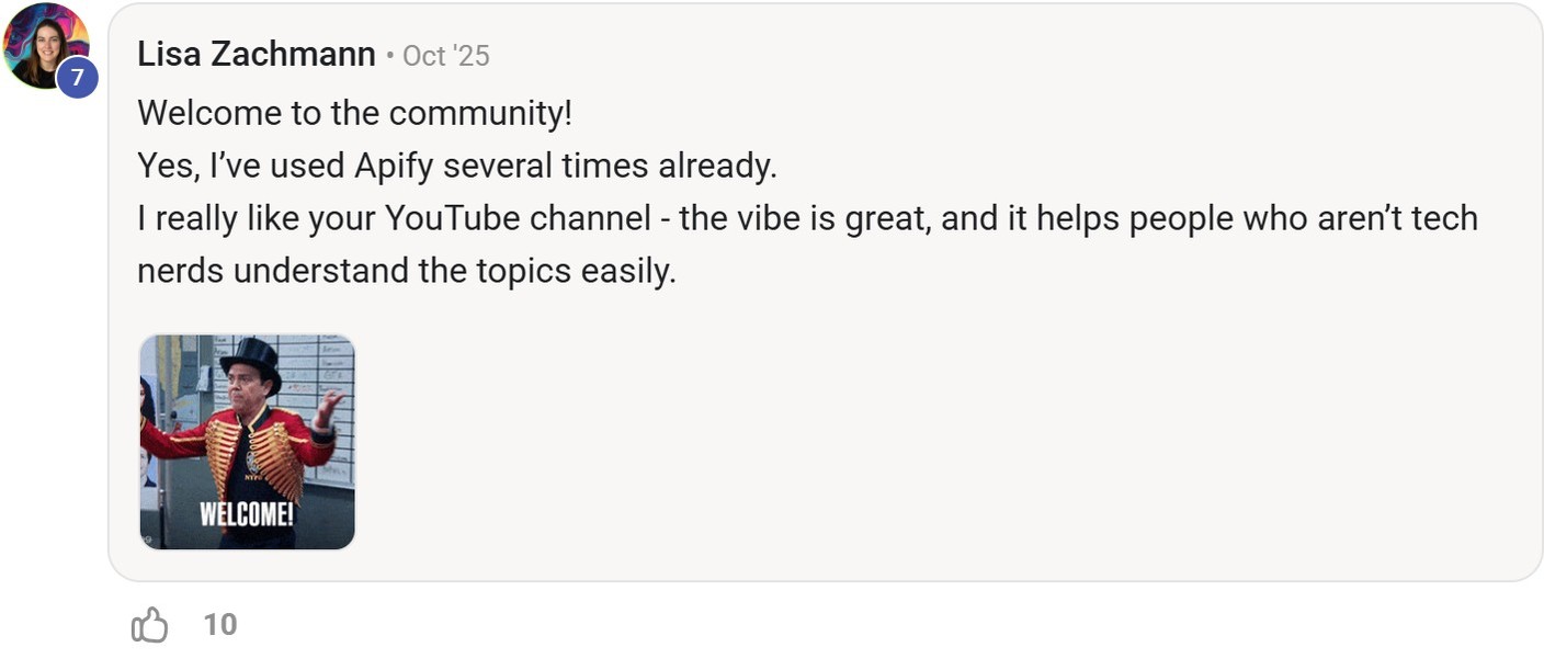 Skool comment by Lisa Zachmann about Apify: Using Apify across multiple projects