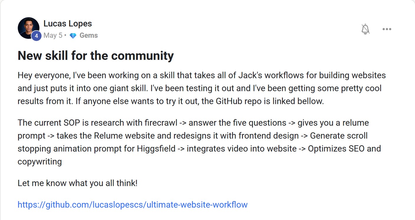 Skool post by Lucas Lopes about Relume: Testing a website workflow with Relume