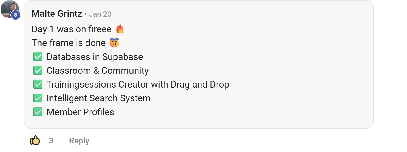 Skool comment by Malte Grintz about Supabase: Building a community and training platform