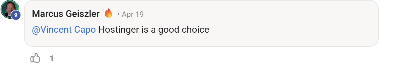 Skool comment by Marcus Geiszler about Hostinger: Recommending a VPS provider
