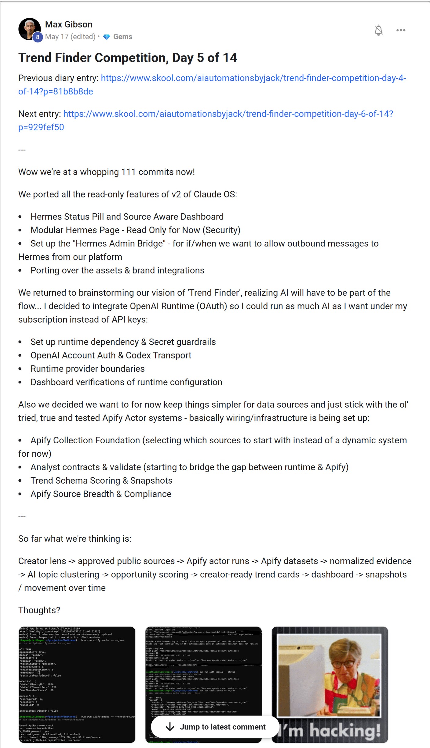 Skool post by Max Gibson about Apify: Choosing collection tools for a trend finder