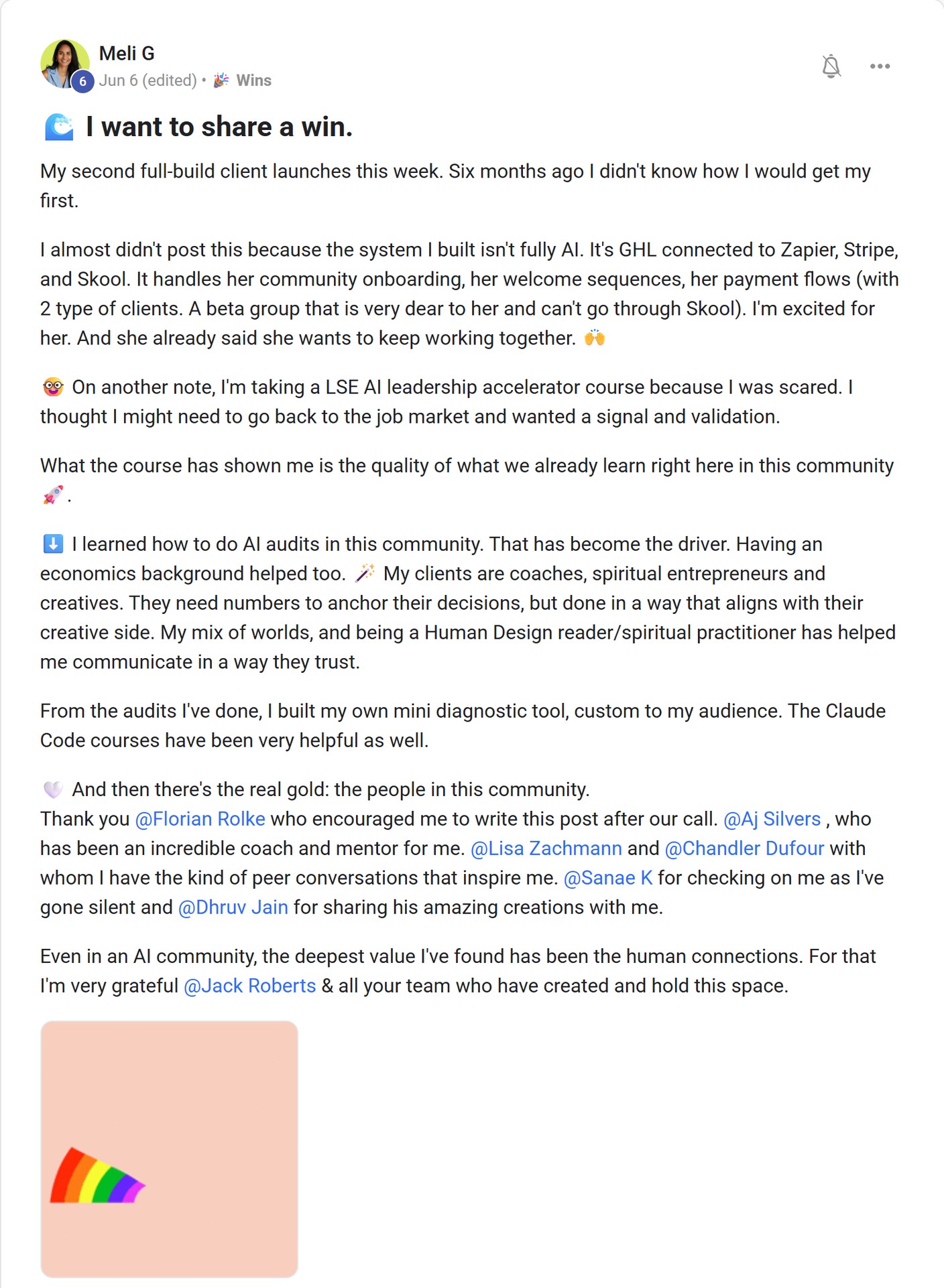 Skool post by Meli G about Zapier: Automating community onboarding and payments