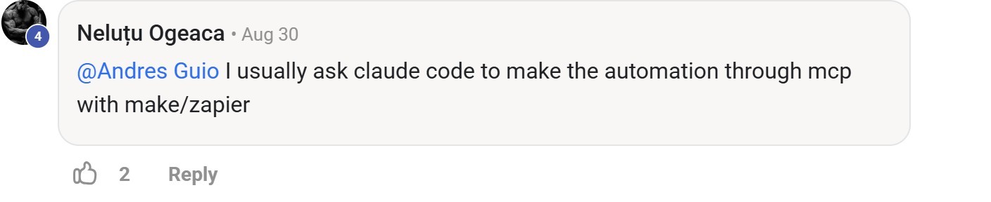 Skool comment by Neluțu Ogeaca about Zapier: Building automations through MCP