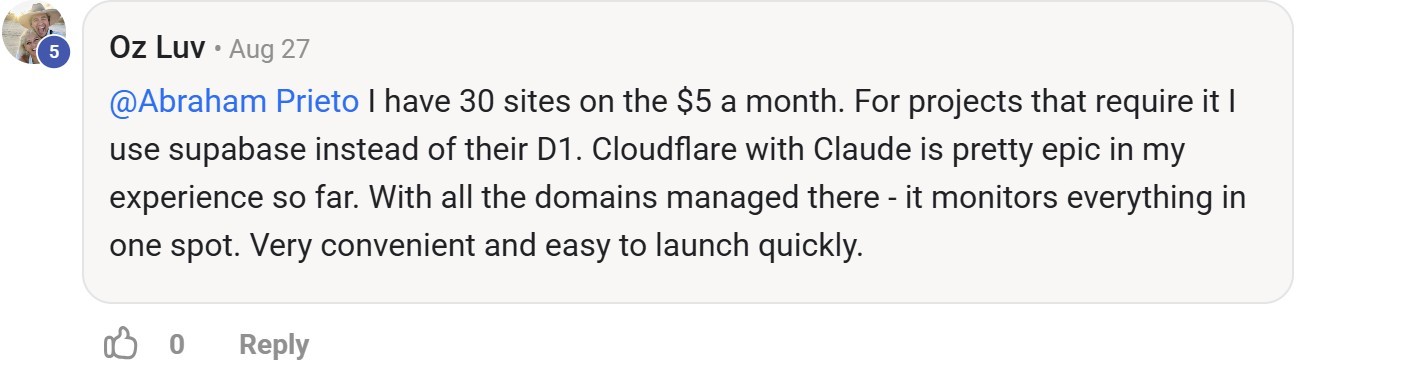Skool comment by Oz Luv about Supabase: Choosing database hosting by project