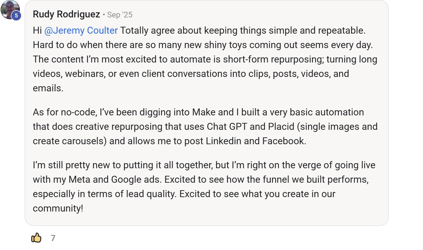 Skool comment by Rudy Rodriguez about OpenAI: Repurposing images and social media carousels