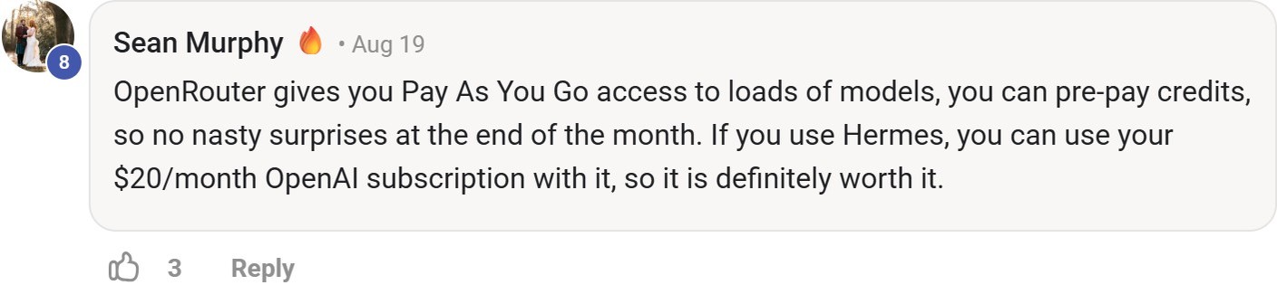 Skool comment by Sean Murphy about OpenRouter: Recommending access to multiple models