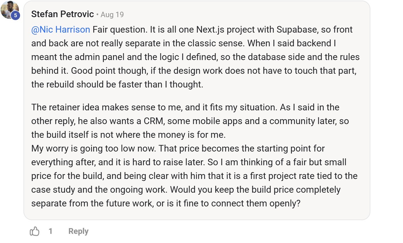 Skool comment by Stefan Petrovic about Supabase: Building a website and admin panel