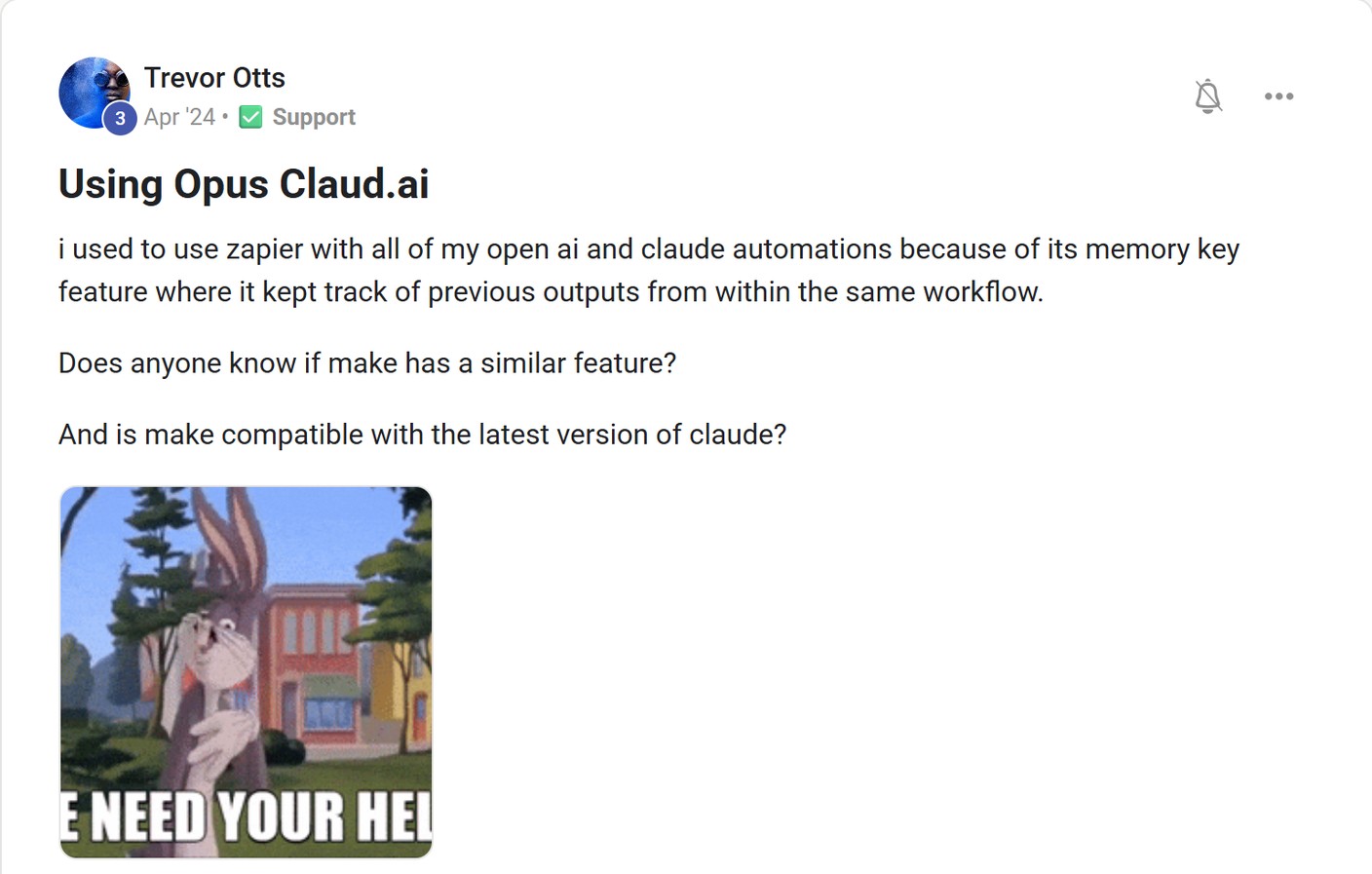 Skool post by Trevor Otts about Zapier: Keeping previous outputs in an automation workflow