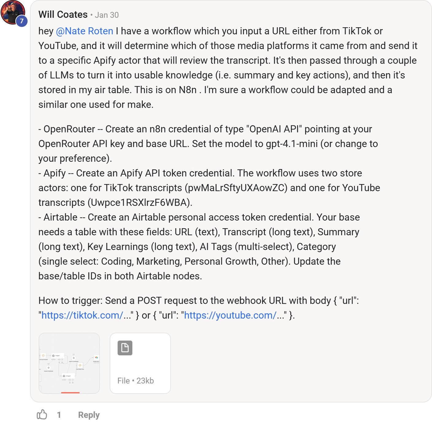 Skool comment by Will Coates about Apify: Turning video transcripts into useful knowledge