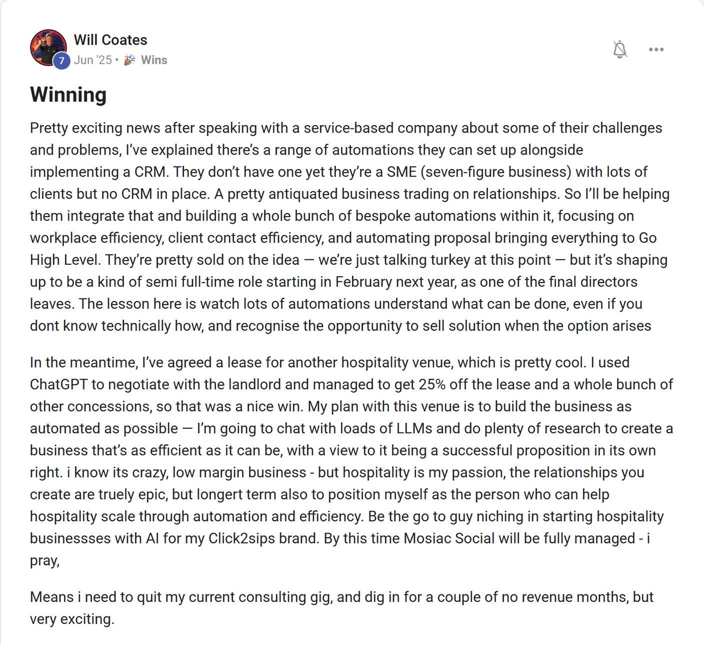Skool post by Will Coates about OpenAI: Preparing for a lease negotiation
